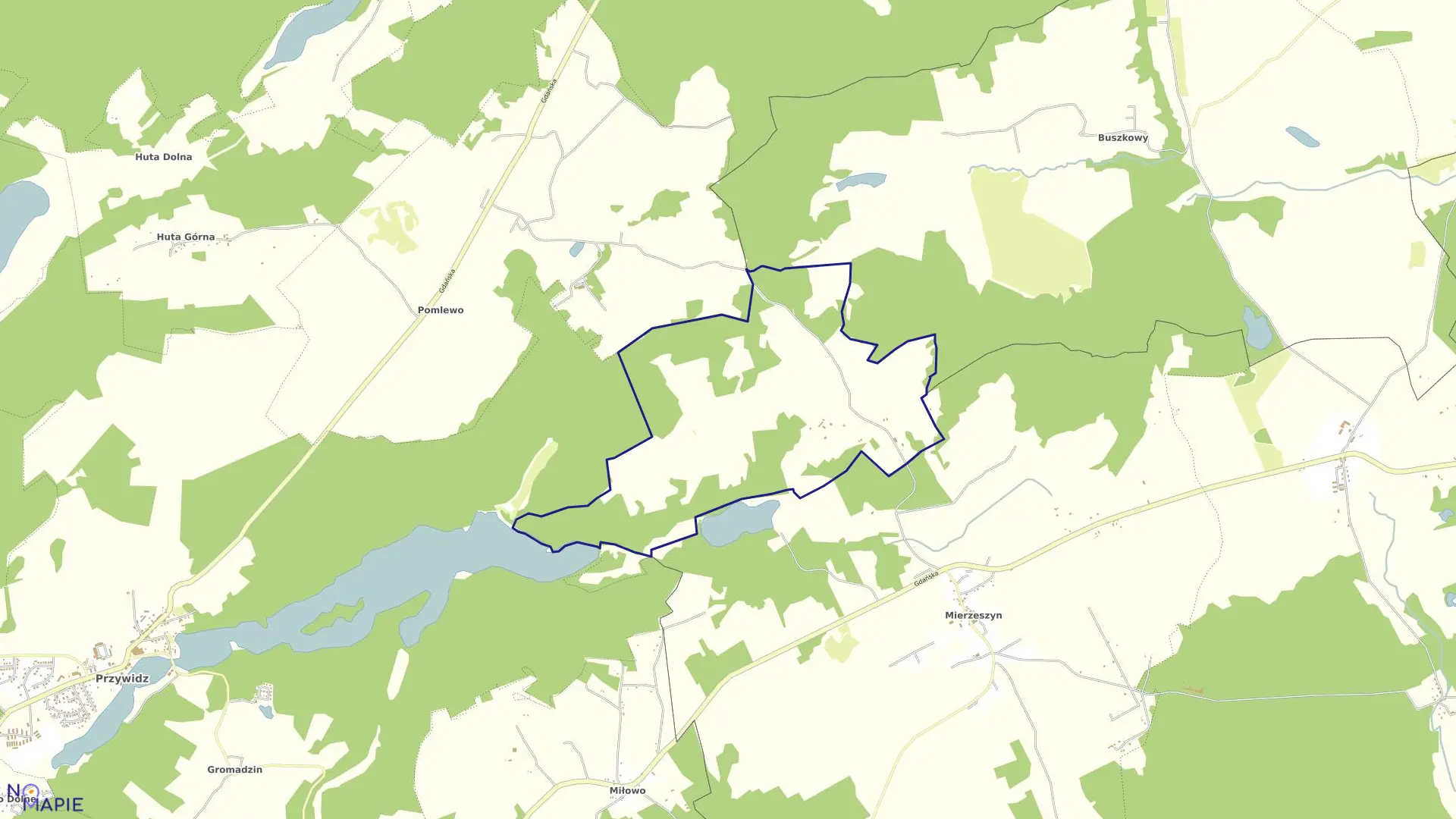 Mapa obrębu Kozia Góra w gminie Przywidz