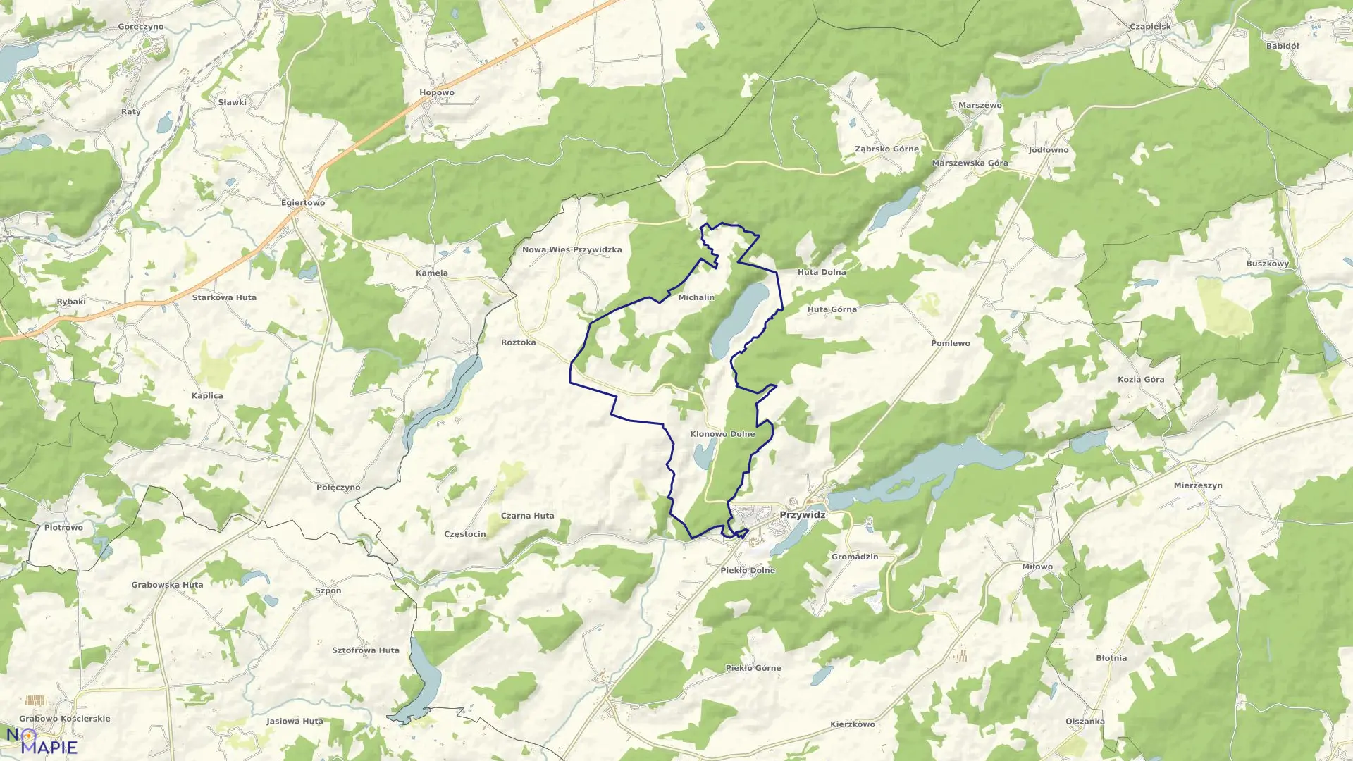 Mapa obrębu Michalin w gminie Przywidz