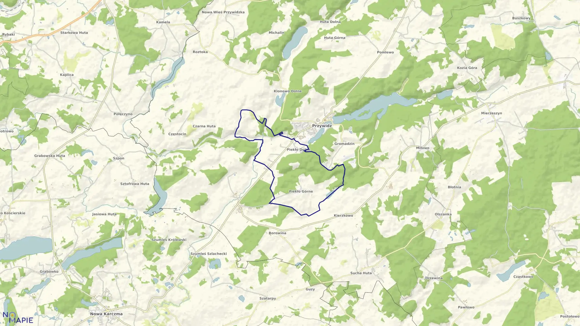 Mapa obrębu Piekło Górne w gminie Przywidz