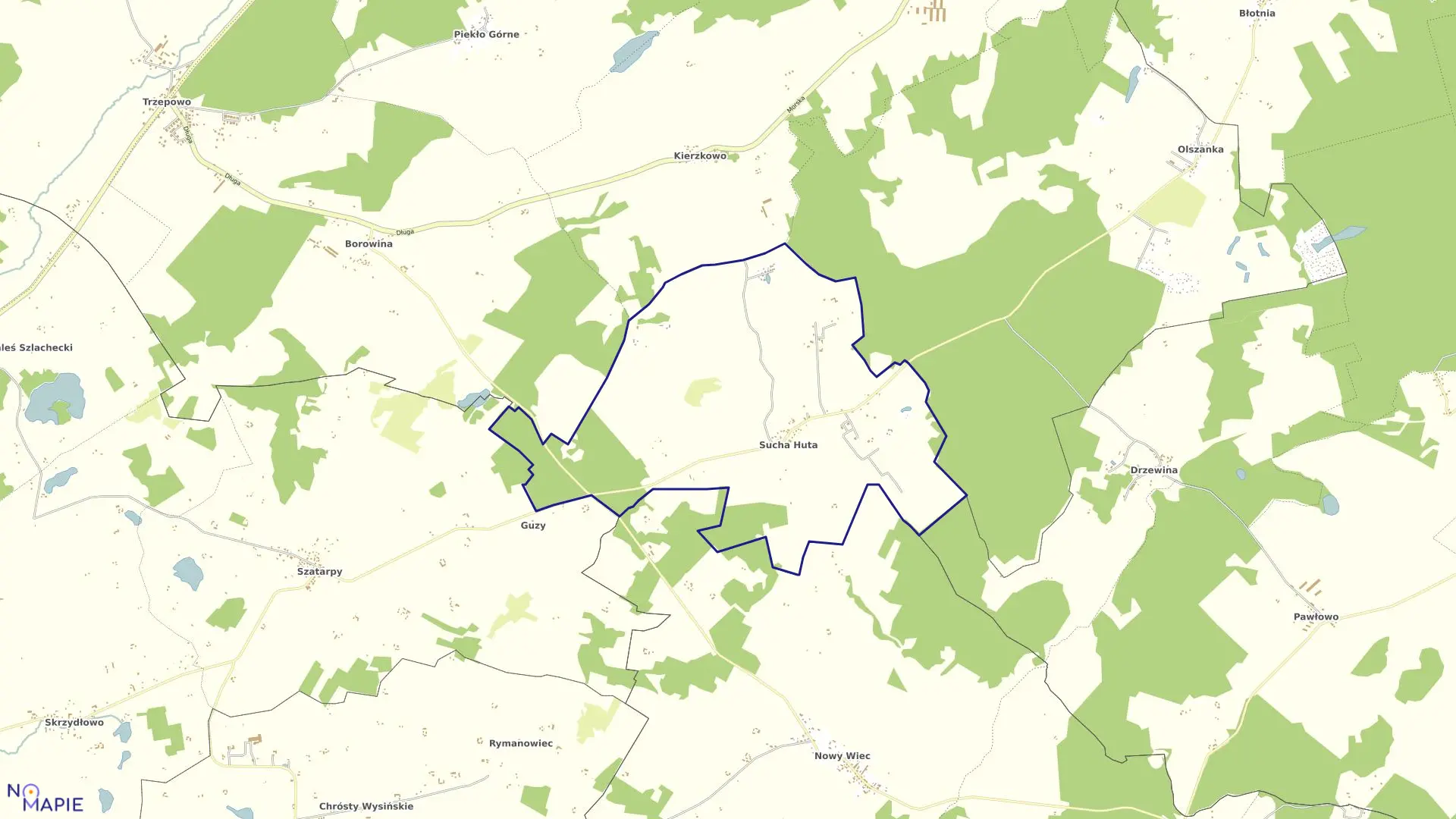 Mapa obrębu Sucha Huta w gminie Przywidz